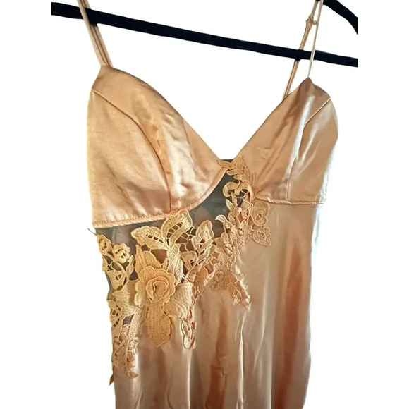 Saint + Secrets Yellow Satin Lace Midi Slip Chemise Dress Size Small - Picture 4 of 9